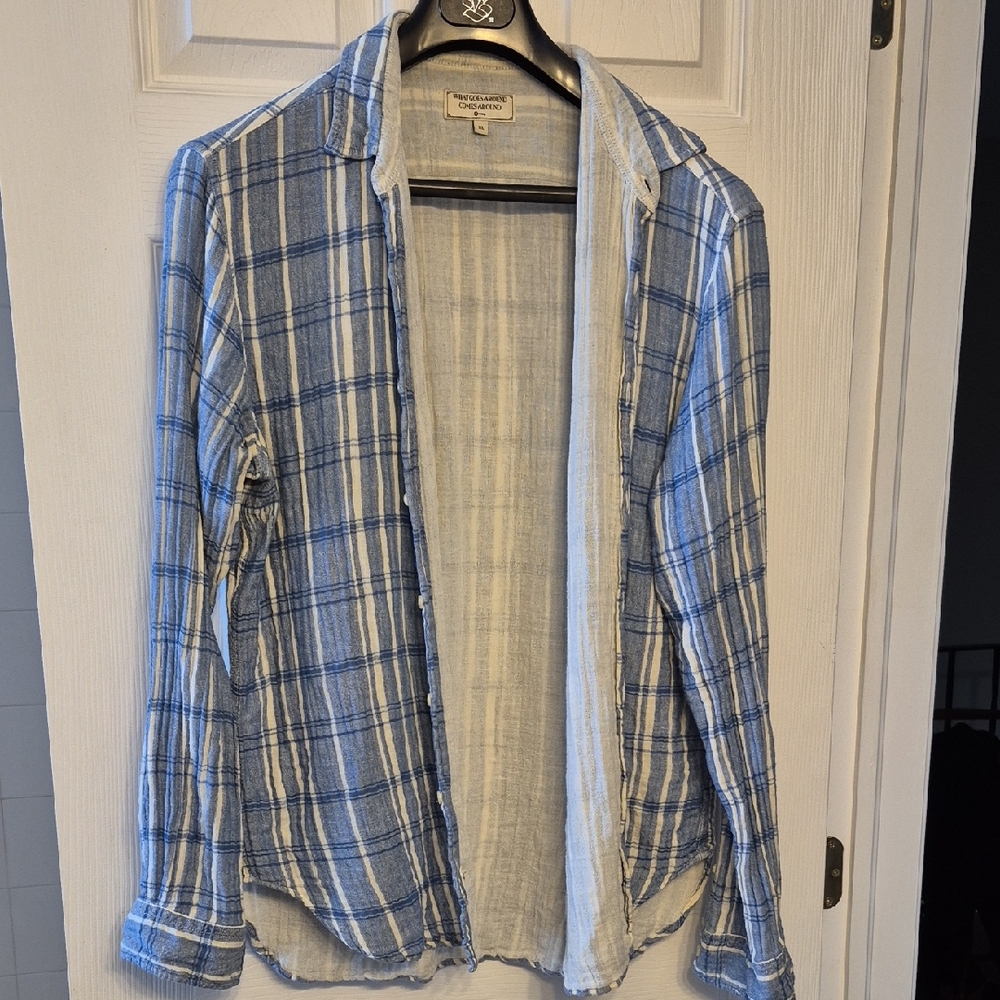 What Goes Around Comes Around Blue and White Plaid Shirt XL